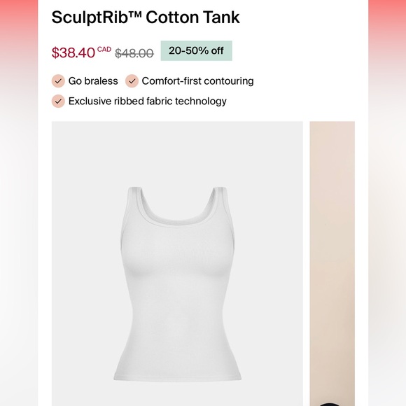 Knix Sculpt Rib Tank Top - White - Picture 2 of 6